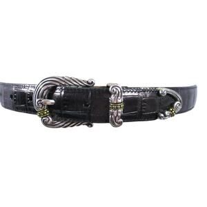 Vintage Brighton Black Snakeskin Mixed Metal Buckle Belt Small 28 XL